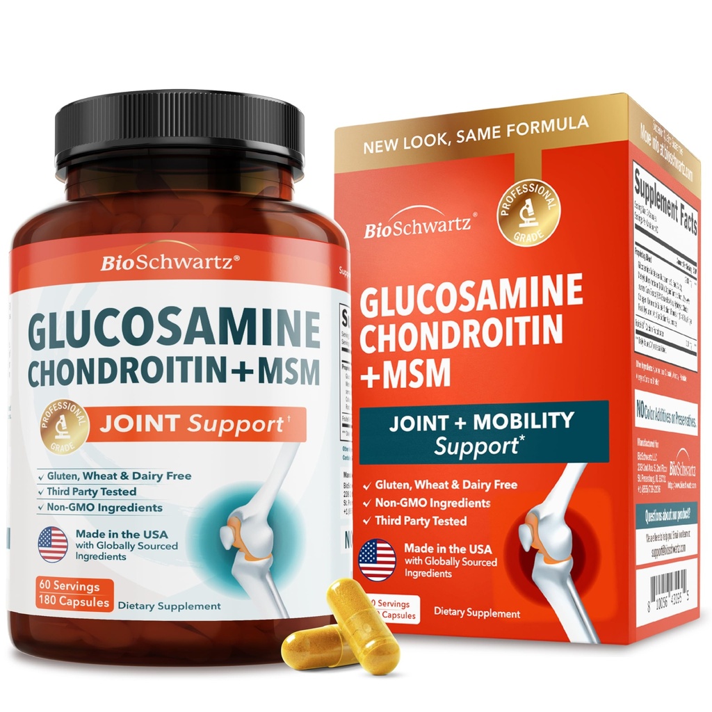 Glucosamine Chondroïtine MSM Supplément de soutien conjoint - Collagène Peptides, Turmeric et Ginger, Acide hyaluronique, Glucosamine Chondroïtine Sulfate pour le confort articulaire - Sans gluten, sans OGM, 180 capsules