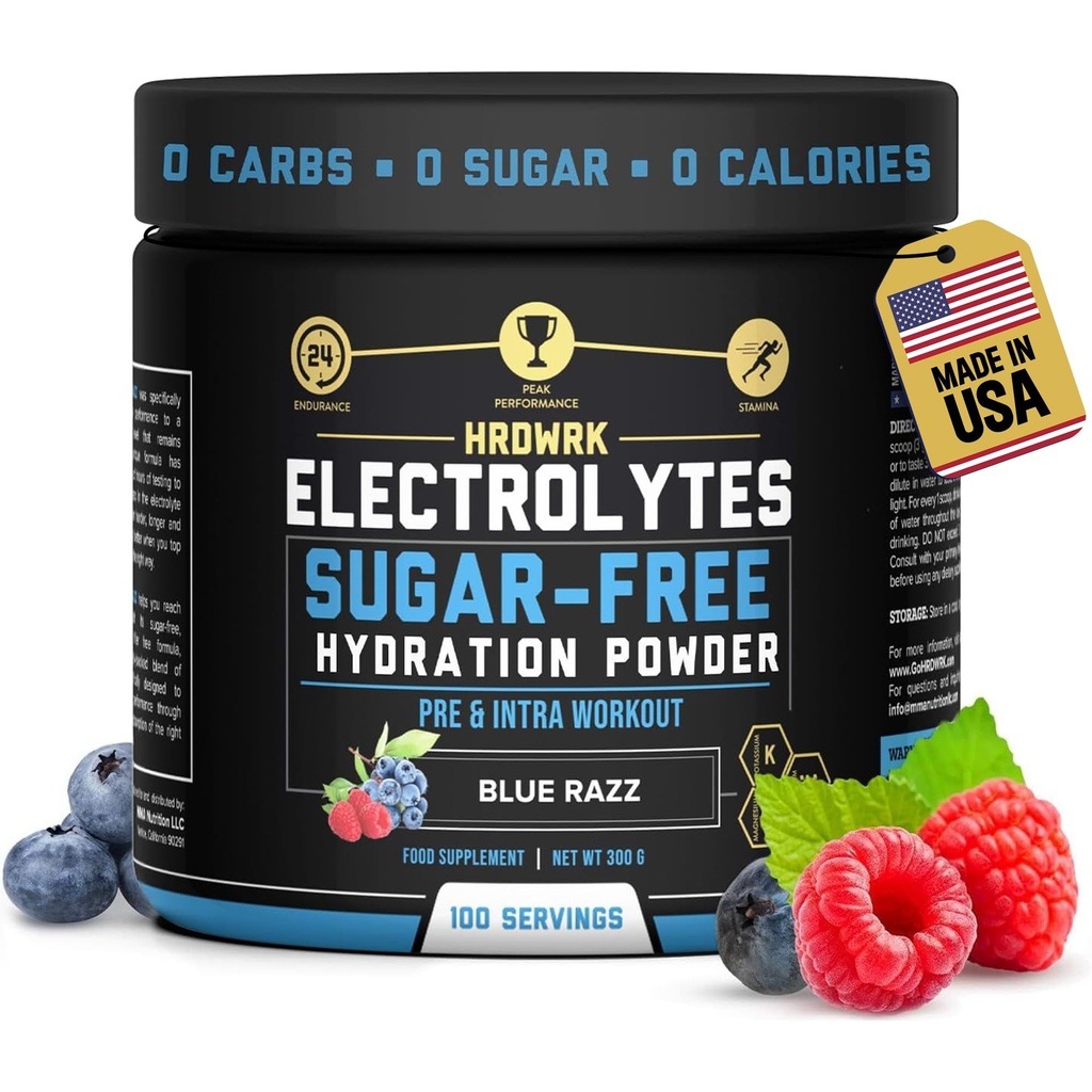HRDWRK Elektrolyten Poeder met Magnesium, Kalium - Suikervrije Elektrolyten Boost Endurance en verminderen vermoeidheid met dit Electrolyten supplement - Maximale hydratatie - Keto vriendelijk