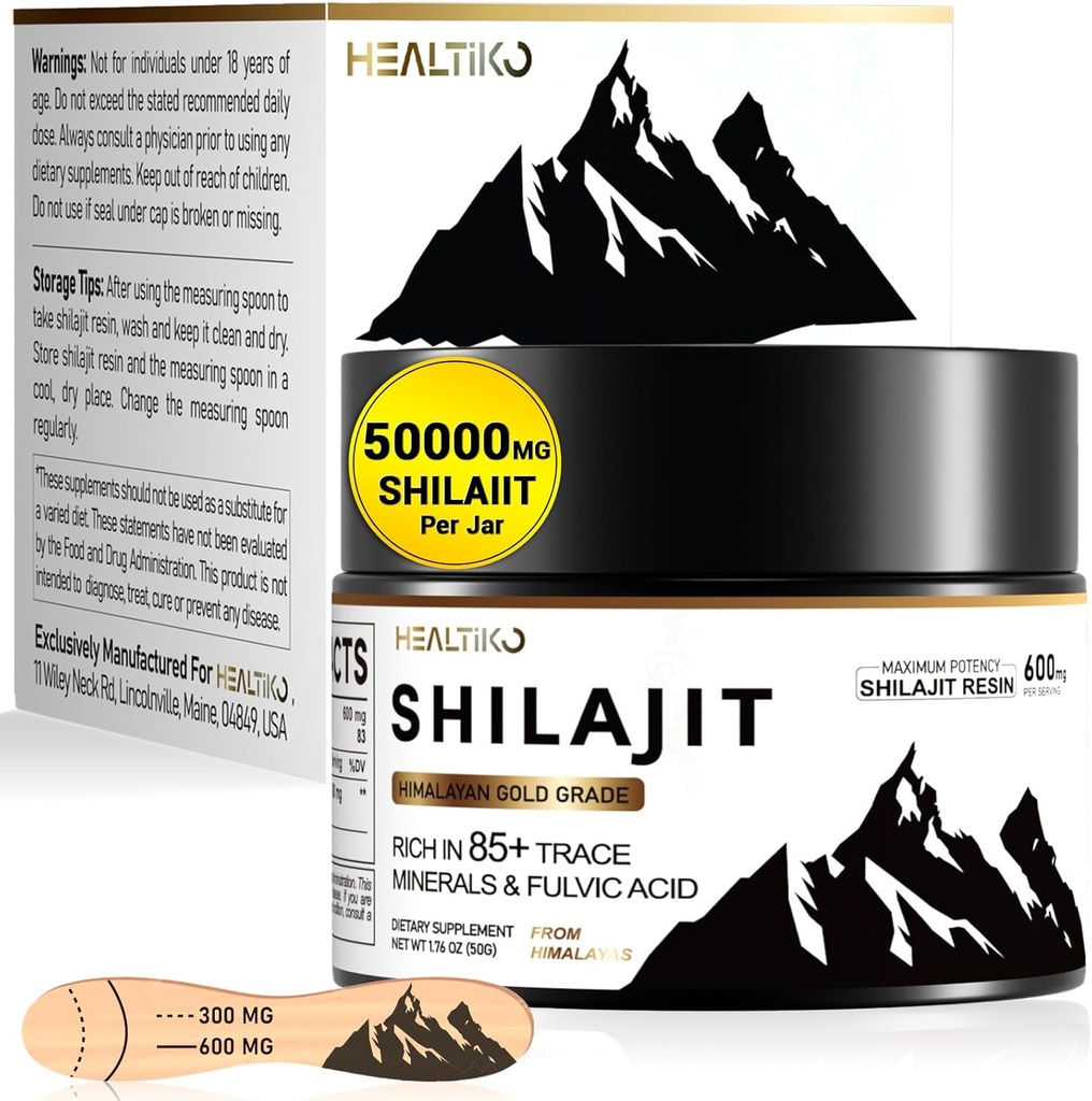 Shilajit Resin, Himalaya Shilajit Organic - 600mg Potency Gold Grade, Shilajit voor mannen & vrouwen met 85+ Trace Minerals & Fulvic Acid, voor energie, immuniteit & kracht, 83 Serven (50g)