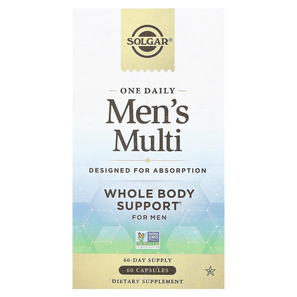 Solgar One Daily Men's Multivitamin Whole Body Support Supplement, Highly Absorbable Delayed Release One Daily Multi Vitamin Capsules for Men - Immune Heart Energy Stress & Muscle Health, 60 Servings