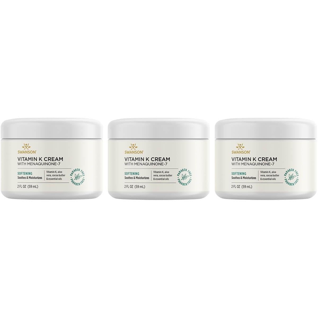 Swanson Vitamine K Cream met Menachinon-7 - Eye Cream om het uiterlijk van donkere kringen onder de ogen te minimaliseren - Topische crème om de huid te voeden en te verlichten - (2 Fl Oz) (3 Pack)
