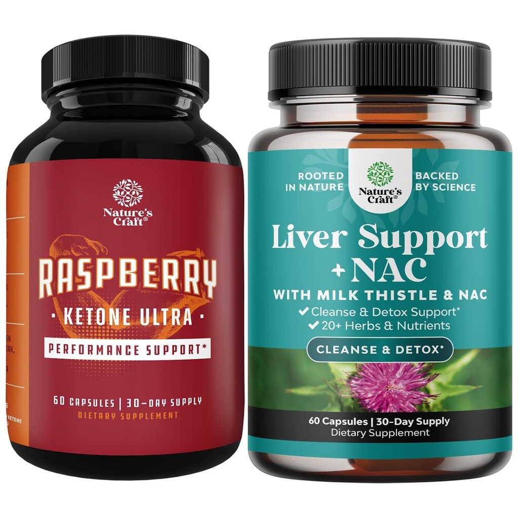 Bundel van Blend van Raspberry Ketones, Groene Thee Extract en Afrikaanse Mango Potent Ingrediënten om het gewichtsverlies te versnellen, Suppress Appetite & Burn Fat en Lever Ondersteuning Supplement met NAC - Herbal Lever