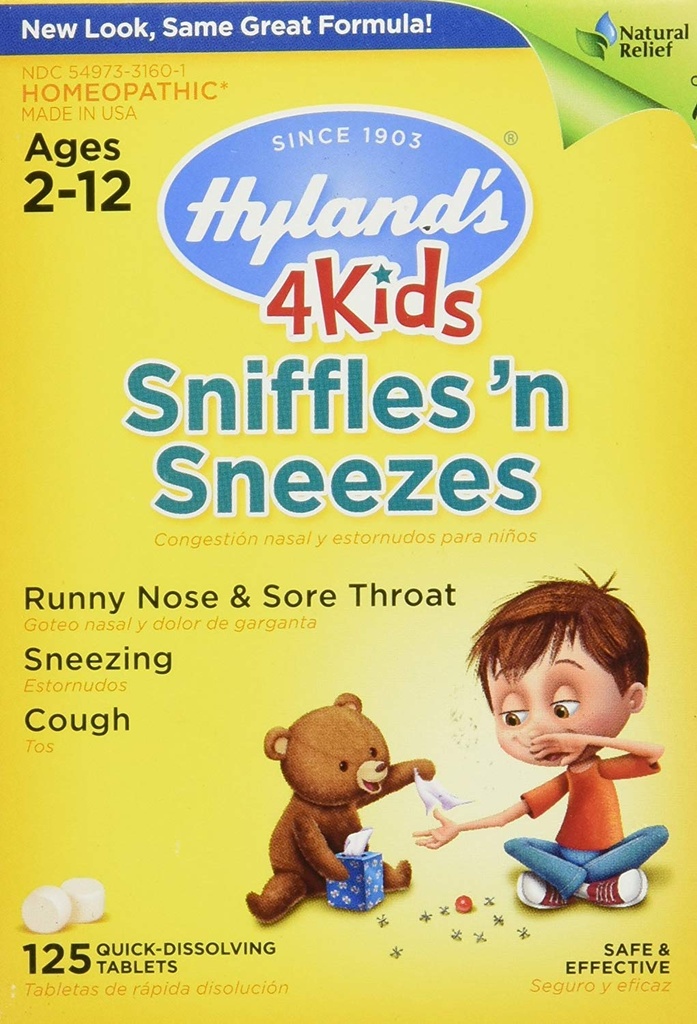 Zink voor kinderen Leeftijden 2+, Koude Geneeskunde Tablets, Hyland's 4 Kids Sniffles n' Sneezes, Decongestant, Hoofdpijn en Sinus Relief, Natuurlijke behandeling voor Allergie en Gemeenschappelijke Koude Symptomen, 125 Tel.