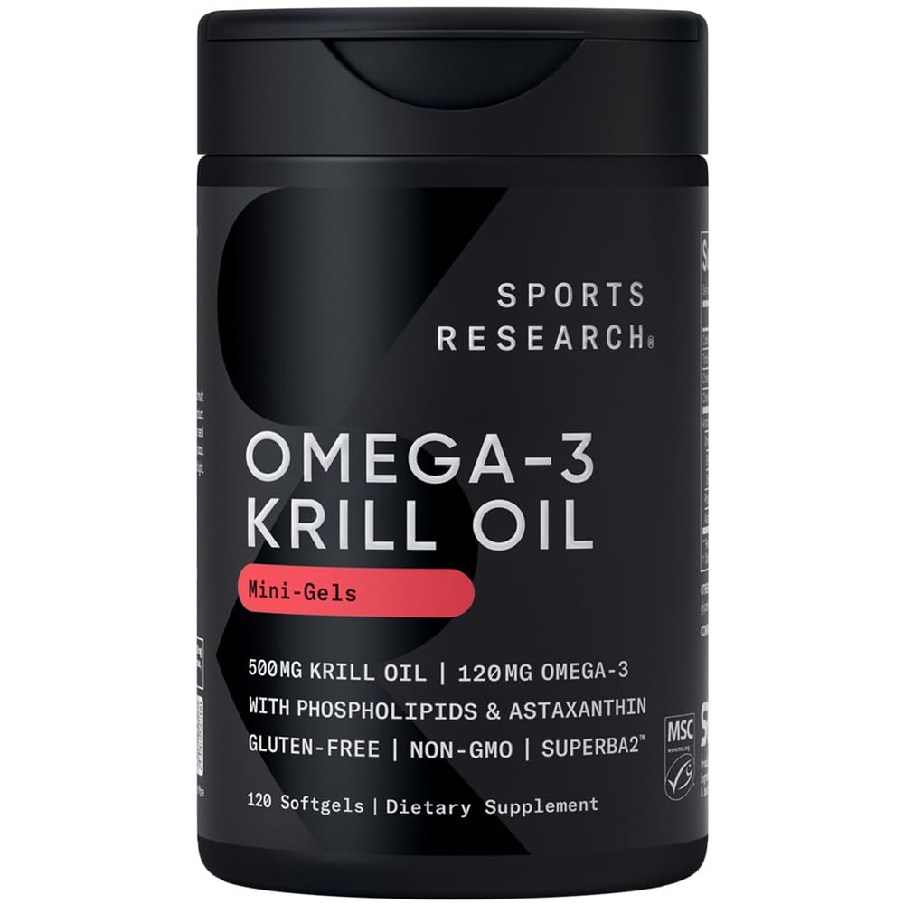 Sportonderzoek Krill Oil Supplement met EPA & DHA Omega 3, Fosfolipiden & Astaxanthine uit Antarctische Krill - Hoogste concentratie van Krill Oil voor mannen en vrouwen - 500mg, 120 Softgel Capsules