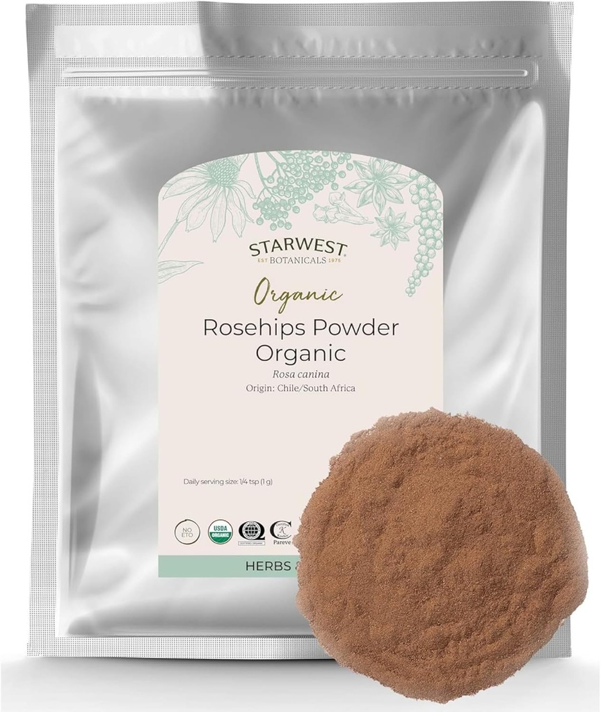 Starwest Botanicals Rosehips Powder Organic - Gedroogd kruiden voor thee &amp; bakken, Fijn gemalen, natuurlijke bron van vitamine C, Gecertificeerd Kosher, Niet-GMO - Bulk 1 lb Bag