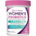 Recepten Probiotica voor vrouwen, Organische Prebiotica en Probiotica, 70 miljard CFU, 10 Strains, Plank Stable, 30 Capsules