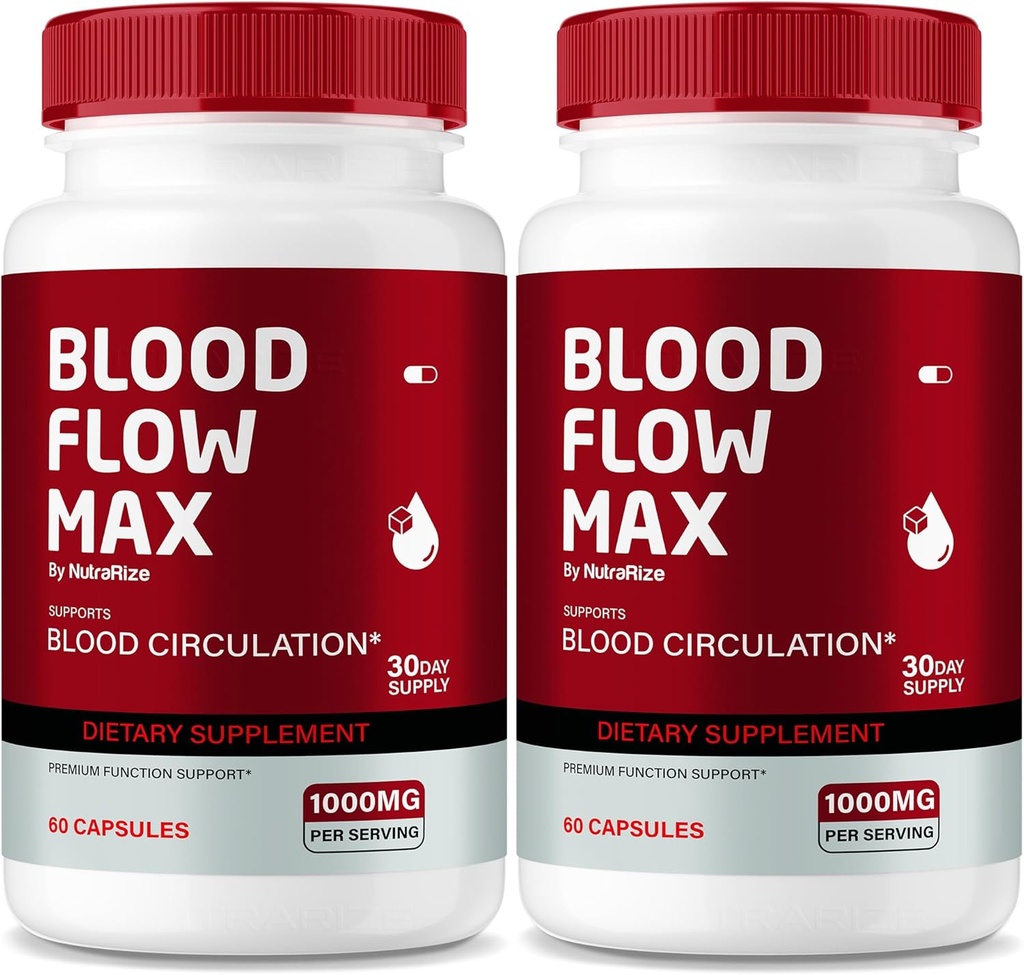 NutraRize (Pack of 2 Blood Flow Max Capsules, Advanced Blood Support Formula, Maximum Strength Supplement for Healthy Blood Circulation, All Natural Pills for Overall Health, Reviews (120 Capsules)