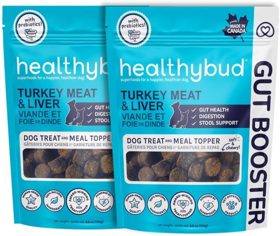 pulvérisateur de dinde Probiotique Chews - Gut Health Support - Prébiotique, fibre et vitamine, foie de chiot pour l'estomac sensible, durcisseur de tabouret de chien (4,6 oz par paquet de 2-pack)