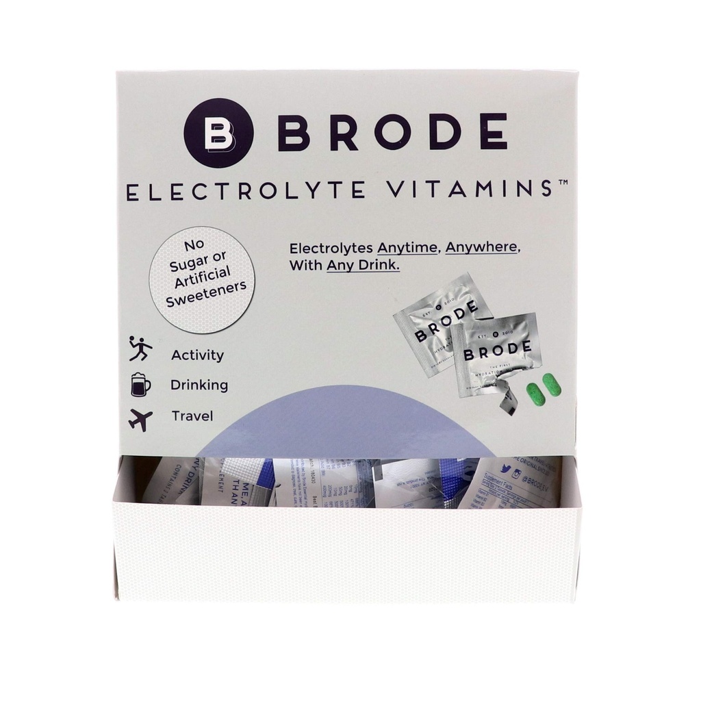 Brode Electrolyte Vitamine - Draagbare Zero-Sugar Electrolyte Tablets - voor Sport, Nachtleven, Jet Lag, 5 Essentiële Elektrolyten + 9 Vitaminen 100-Packets