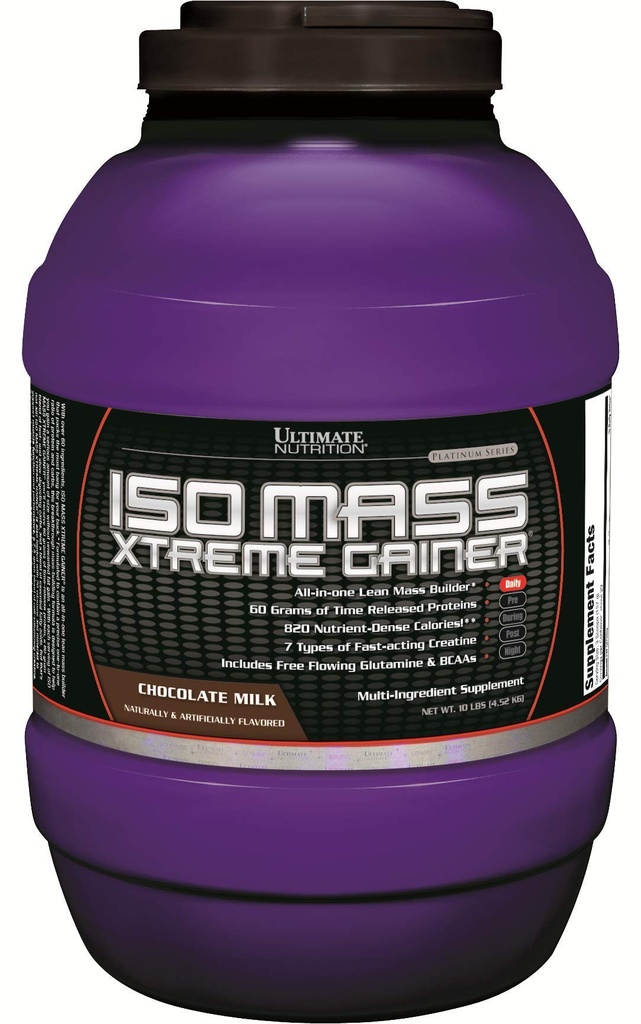 Ultimate Nutrition ISO Mass Xtreme Gainer, Weight Gainer Proteïne Poeder met Creatine, 60 Gram Proteïne, Wei Isolaat Proteïne Poeder voor Lean Muscle Gain, 10 LBS met 30 Servers, Chocolade