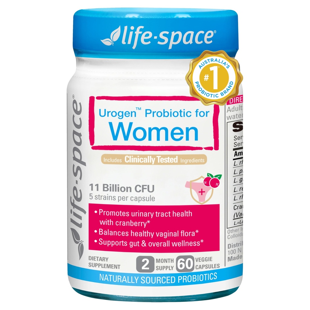 Probiotique urogène dans l'espace vital avec canneberge pour la santé urinaire, probiotique pour les femmes avec Lactobacillus rhamnosus&reuteri. pour la santé vaginale, 11 milliards d'UFC par gélule, 2 mois à servir-60 capsules