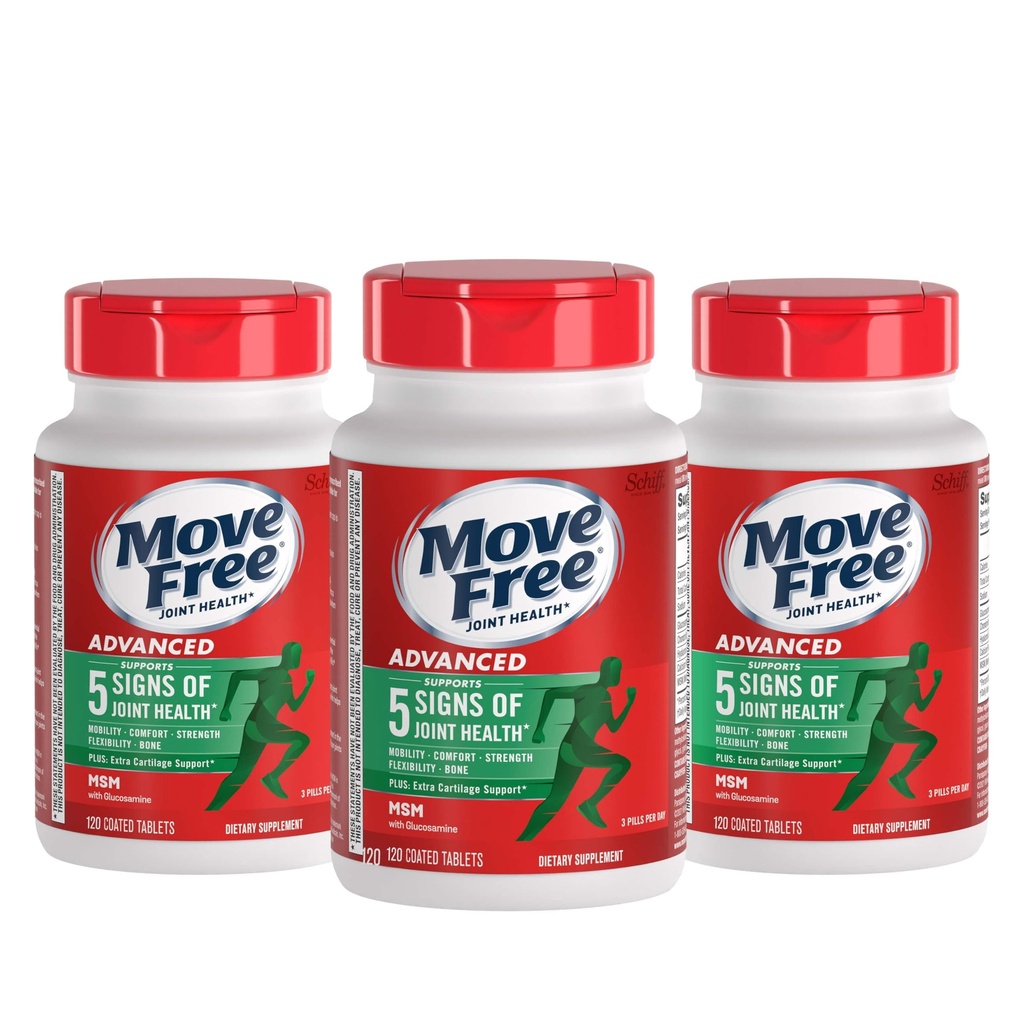 Beweeg Free Advanced Glucosamine Chondroitin MSM Joint Support Supplement, ondersteunt mobiliteit Comfort kracht flexibiliteit & bot - 120 tellen (pakket van 3)