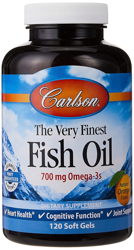 Carlson L'huile de poisson la plus fine Orange 120 + 30 Softgels, 700 mg (peut être mâché)