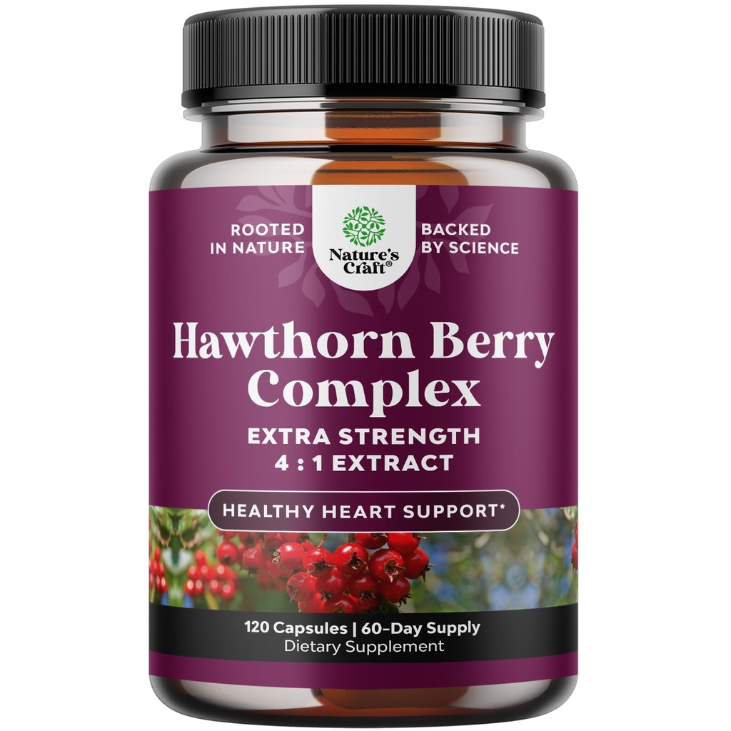 Hoge sterkte Hawthorn Berry Capsules - Pure Antioxidant Hawthorn Berry Supplement met Leaf & Flower Extract 4:1 voor gezonde hart en spijsvertering - Energie Ondersteuning voor mannen en vrouwen - 120 Telpakket