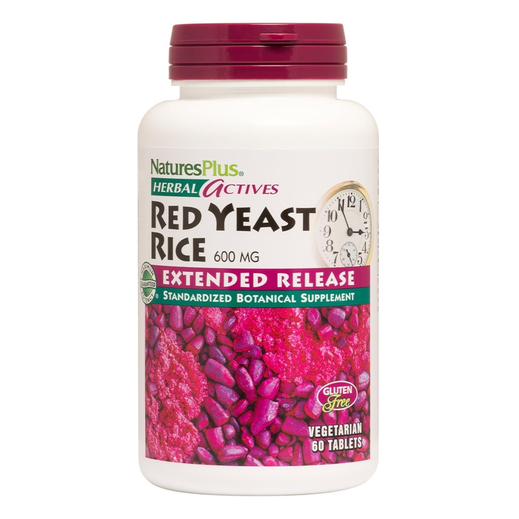 NaturesPlus Herbal Actives Red Gist Rice, Extended Release - 600mg, 60 Vegan tabletten - Kruidensupplement - Cholesterol Ondersteuning - Vegetarisch, Glutenvrij - 60 porties