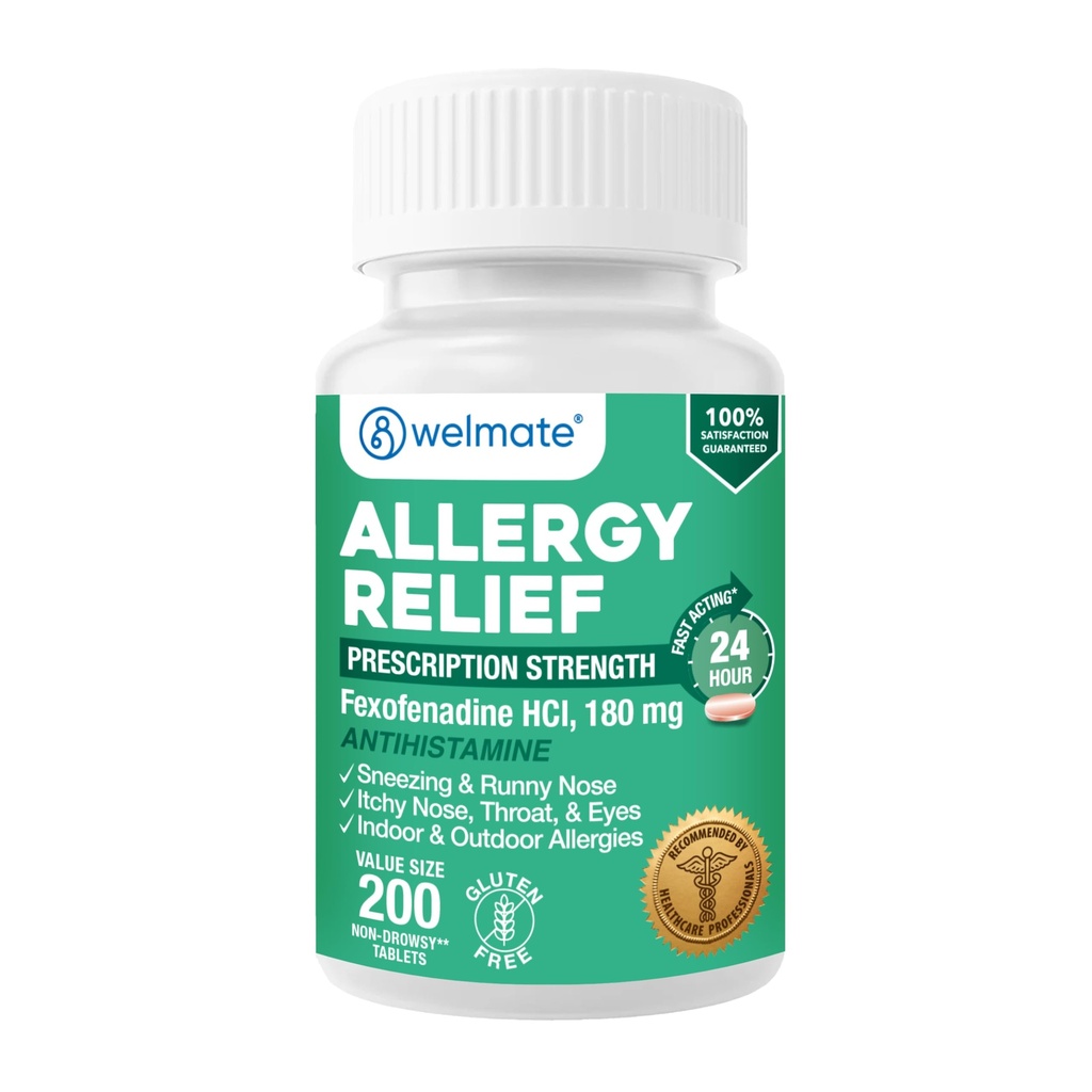 WELMATE Allergie Relief - Fexofenadine HCl 180 mg - Non-Drowsy Antihistamine - 200 tabletten