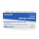MAJOR 4 Mg Allergie Tablets - Chlorpheniramine Maleate 4-Hour Allergie Medicine - Antihistamine for Relief of Sneezing, Itchy Watery Eyes, Itchy Throat, and Runny Nose - 100 Count (1 Pack)