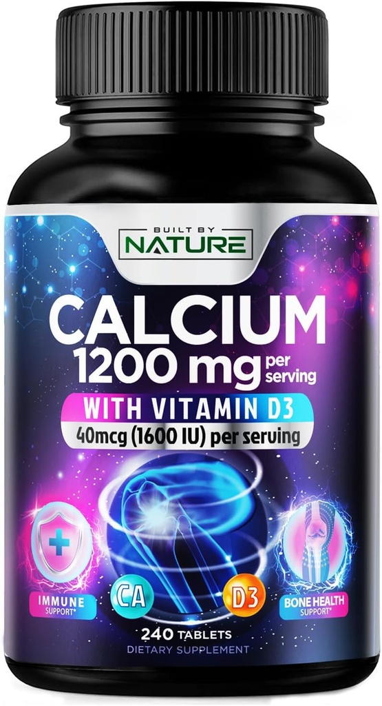Calcium 1200 mg met vitamine D3 voor beste absorptie - Advanced Bone Support Supplement, 1200 mg Calcium Carbonaat & 1600 IE Vitamine D3, langzame afgifte voor Immune Support, gemakkelijk doorslikken, 240 tabletten