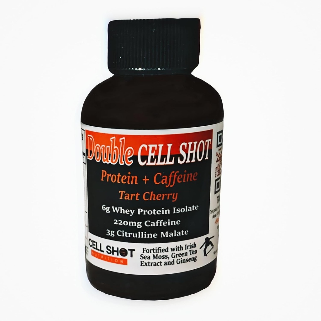 Tart Cherry Punch - 4 Pack - Proteïne + Cafeïne - Double Cell Shot - BCAA's met Cafeïne, Nootropics, Cacao, Sea Moss, Ginseng, Wei - Wake-Up en Focus