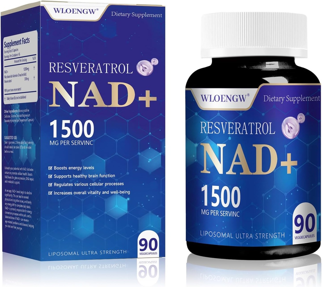 Nieuw NAD-supplement - Liposomal NAD+ Supplement met Resveratrol 90 Graaf (1500MG)