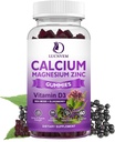 Suikervrij Calcium Magnesium Zink Gummies met Vlierbessen en Zee Mos, Calcium Magnesium 2:1, Magnesium Glycinate, Kalium en Vitamine D3 voor Bones, Spieren, Kalm Mood & Slaap Ondersteuning, 60 Gummies