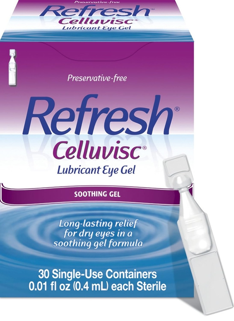 Verversen Celluvisc Lubrican Eye Gel voor droge ogen, conserveringsvrije druppels, 0,01 Fl Oz Containers voor eenmalig gebruik, 30 Tel.