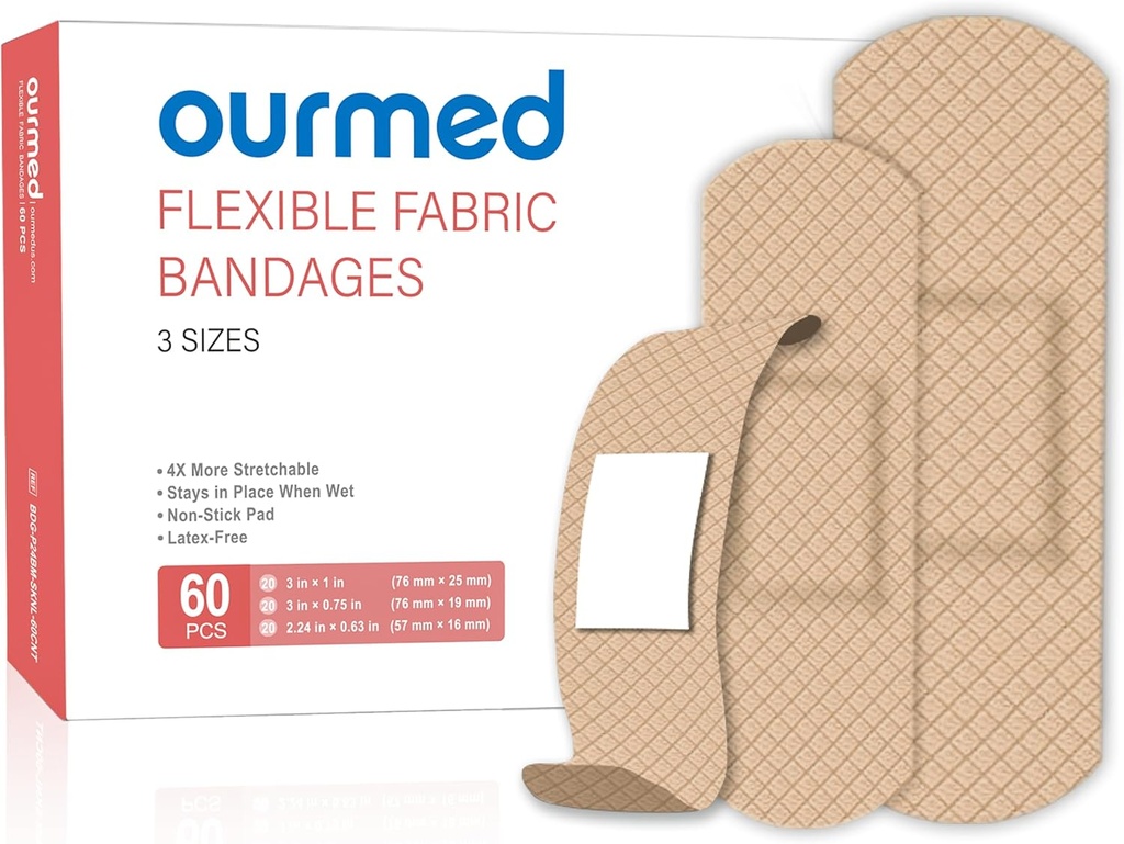 Flexibele stoffen lijm Bandages,60 Tellen, Latex Gratis First Aid Bandage met Non-Stick Pad voor Wound Care, Snijwonden, Scrapes, Blisters, Assortimenten