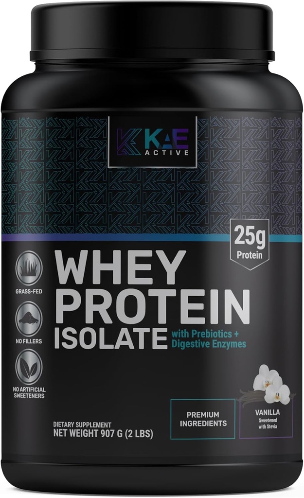 KAE actif facilement digestible poudre de lactosérum à l'herbe. Formule propre avec seulement 5 ingrédients. 25g de protéines.