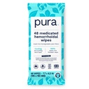 Pura Flushable Hemorrhoid Wipes XL, 48 Tel, Medicated with Cooling Witch Hazel, Aloë & Coconut Oil, Fast Relief, Fragrance-Free, 100% Plastic-Free