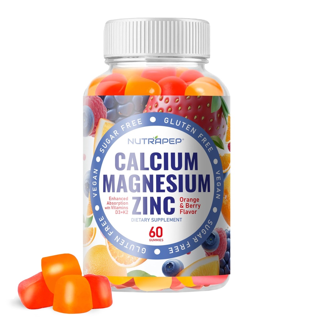 Calcium Magnesium Zink Supplement Gummies - met vitamine D3 K2 Magnesium Glycinate - Orange Berry Flavored Vegan Sugar-Free Gluten Gratis Kauwbaar voor mannen Vrouwen Kinderen