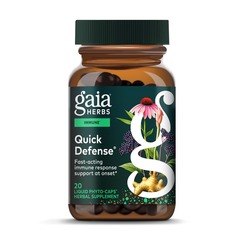 Gaia Herbs Quick Defense - Fast-Acting Immune Support Supplement* - Echinacea, Black Elderberry, Ginger & Andrographis - 20 Vegan Liquid Phyto-Capsules (2-Dagvoorziening)