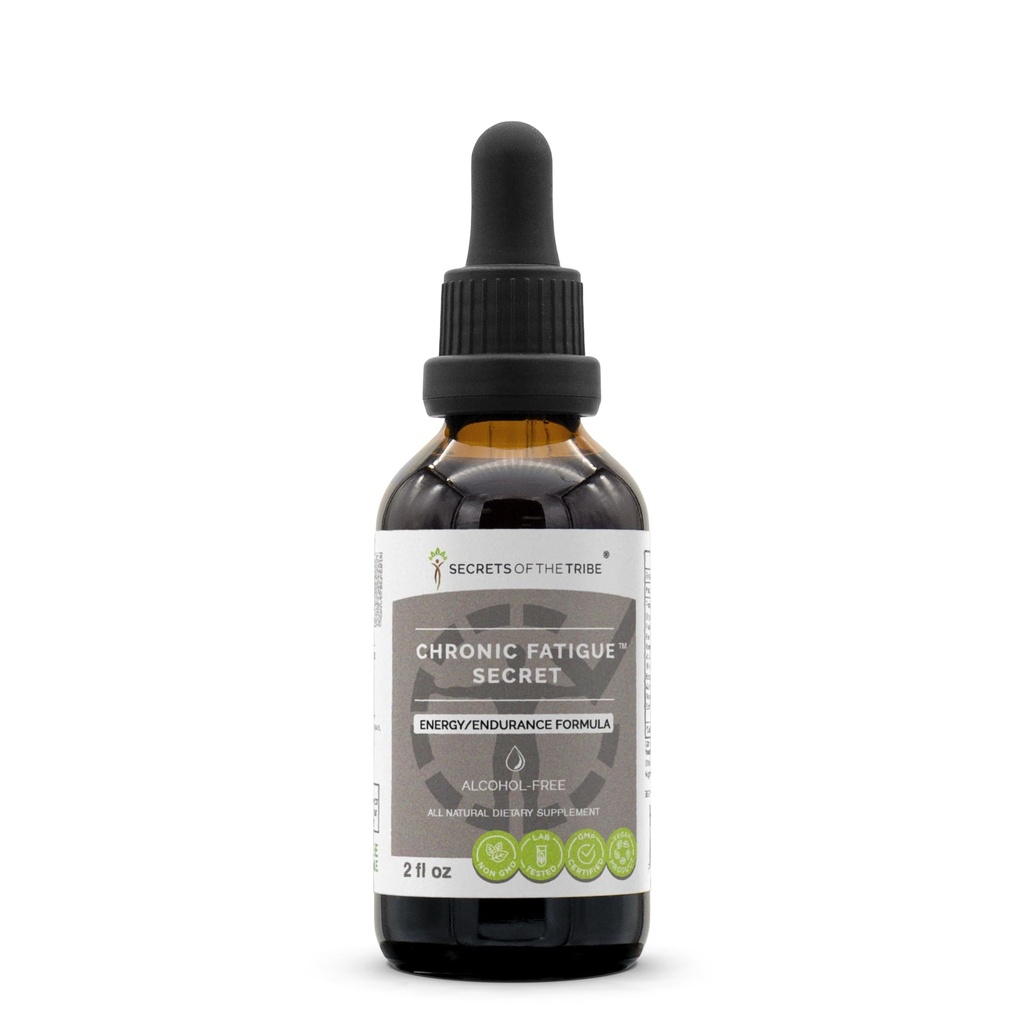 Secrets de la tribu - Fatigue chronique Secret, supplément à base de plantes gouttes extrait liquide sans alcool, formule énergie/endurance (2 fl oz)