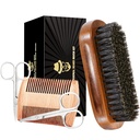 Set de grooming pour hommes - Brosse rectangulaire, Peigne, 2 ciseaux de moustache, Sac de voyage