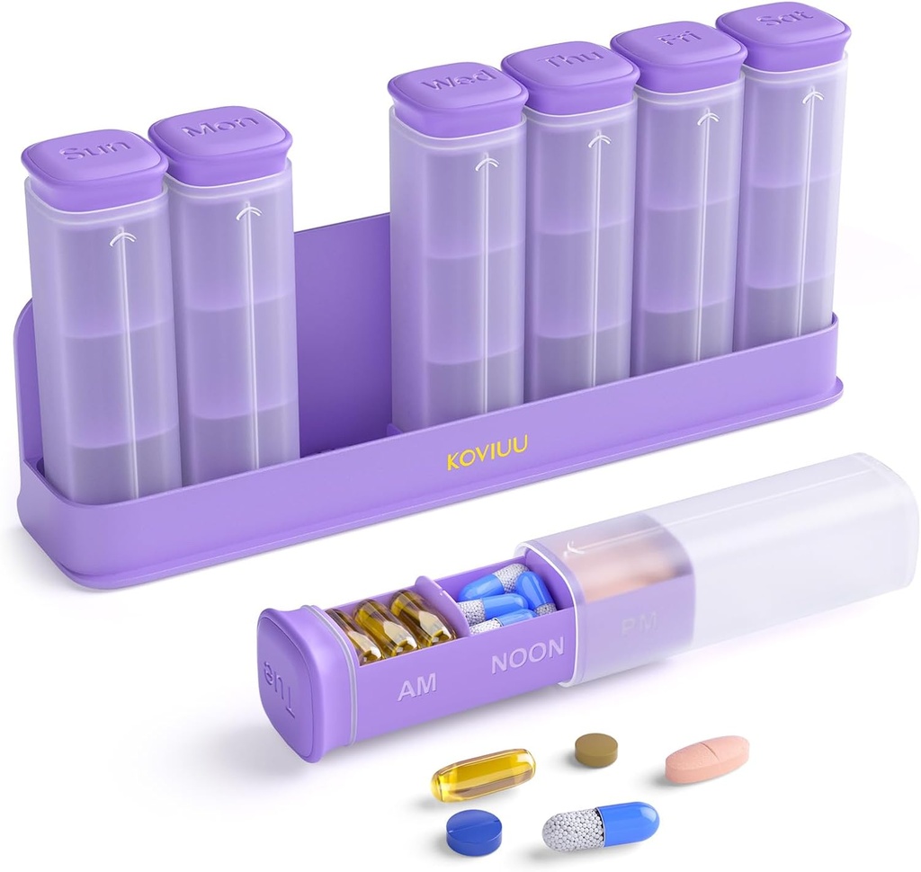 Wekelijkse pil Organizer 3X per dag, afneembare pil 7 dag, Grote 3 keer dagelijkse pil geval, Travel pil container houder, Week Medicatie Dispenser pilbox voor vitamine supplement geneeskunde, paars