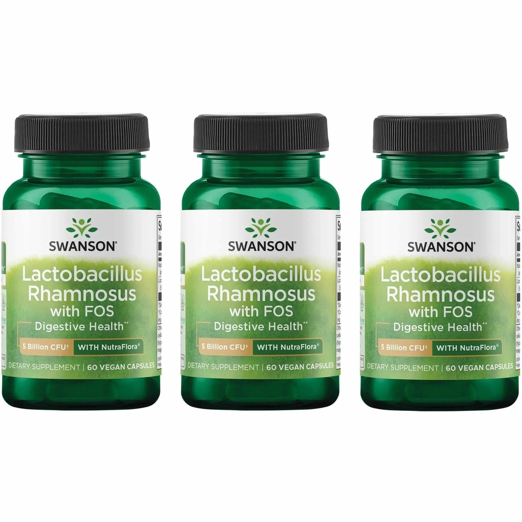 Swanson Lactobacillus Rhamnosus avec FOS - Supplément probiotique soutient la santé digestive - 5 milliards CFU - favorise la santé des tracts de l'IG pendant les voyages - (60 Veggie Caps) 3 Pack