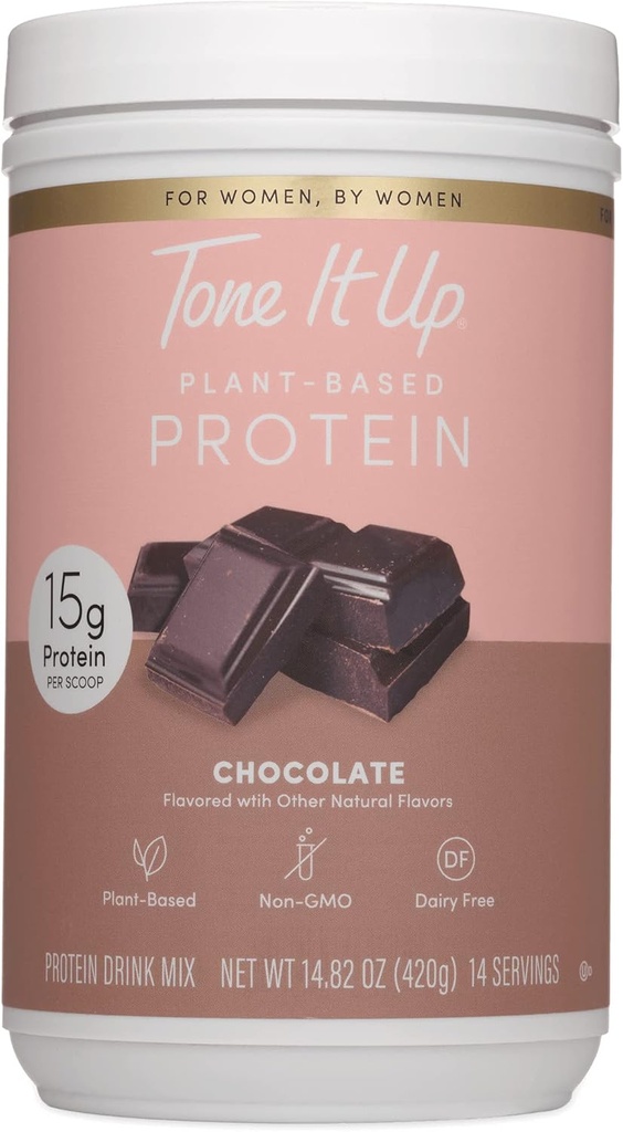 Tone It Up Plant Based Protein Powder I Dairy Free, Glutenvrij, Kosher, Non-GMO Pea & Chia Seed Protein and Haver Milk I for Women I 14 Servings, 15g Proteine Chocolate