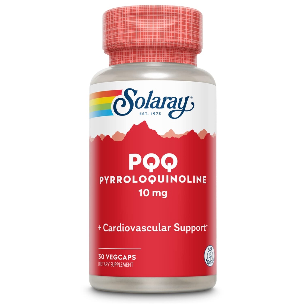 SOLARAY PQQ 10 mg, Supplément à la quinone Pyrroloquinoline, soutien cellulaire, cardiaque et cognitif, 30 VegCaps