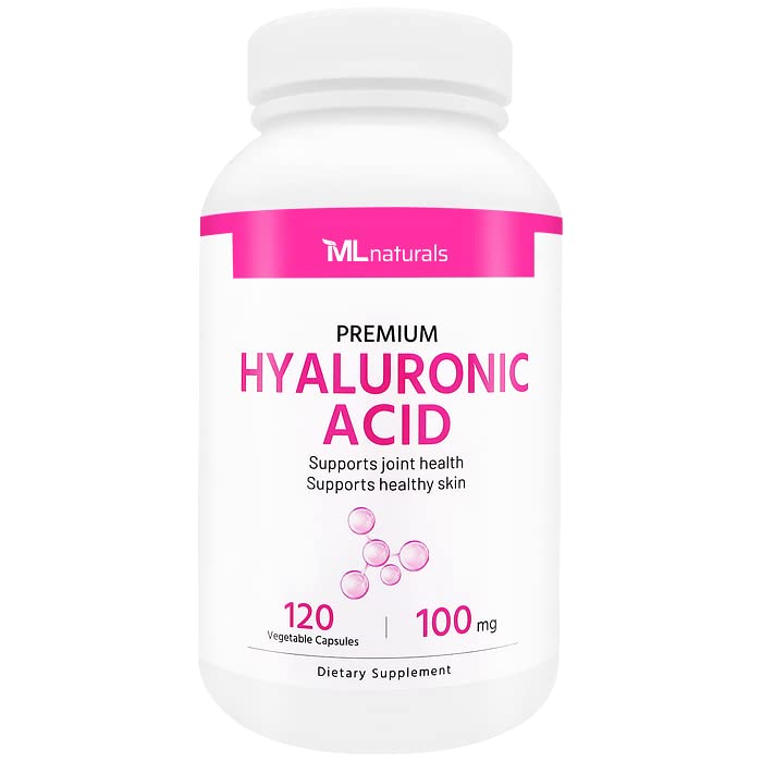 ML Naturals Premium Hyaluronique Acid 100 mg 120 capsules végétales, 1 jour par jour (4 mois d'approvisionnement), Premium Quality, NSF-Certified & cGMP-Compliant.