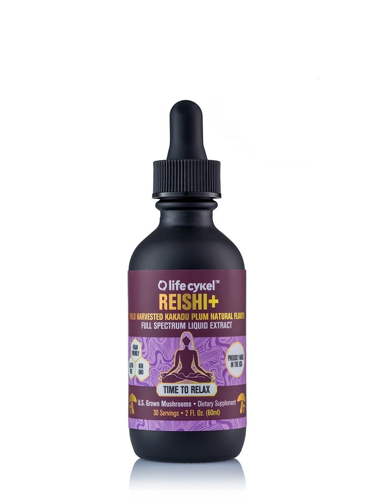 Life Cykel - Reishi Mushroom Extract w/Kakadu Plum- Adaptogen voor slaaphulp, ontspannen en Cellular Support- 100% Biologische Paddenstoelen, Antioxidanten Vitamine C, 2oz (Verpakking mei Vary)