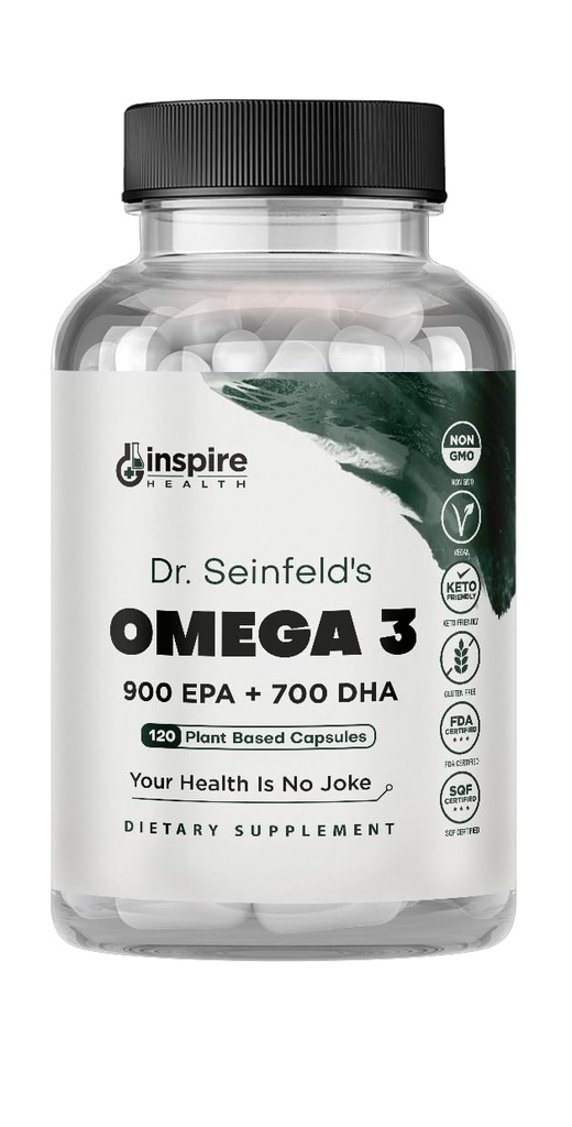 Het Very Best Vegan Omega 3 Supplement - 120 Capsules - Algen Omega 3 Vegetarisch Supplement - Plant Based Fish Oil Alternative - EPA DHA Supplement - Made in The USA - Heart Stress Relief Dr. Seinfeld