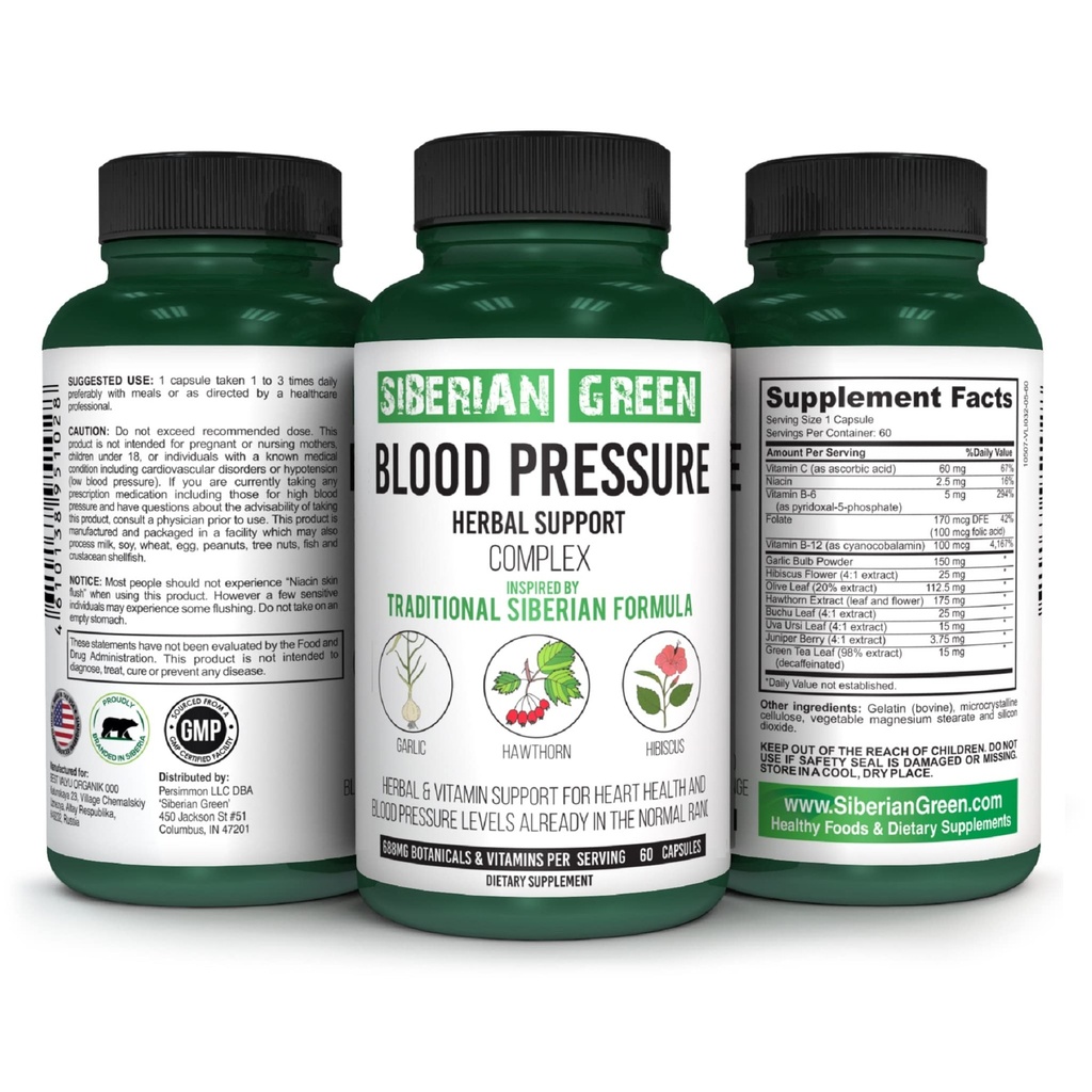 Siberische Green Blood Cardio Pressure Herbal Support - Hawthorn, Hibiscus, Knoflook - 60 Capsules - Traditionele Siberische formule