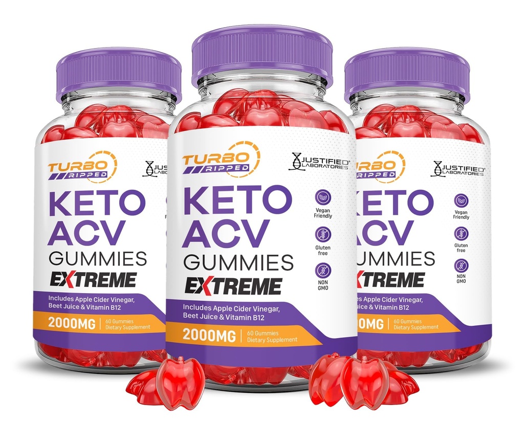 (3 Pack) Turbo Ripped Keto ACV Gummies Extreme 2000MG Turbo Ripped Keto Gummies Vinaigre de cidre de pomme formulé avec de la poudre de jus de betterave de grenade B12 Vegan Non OGM 180 Gummys