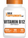 BulkSupplements.com Vitamine B12 5000 mcg Softgels - Cyanocobalamine, Suppléments vitamine B, B12 Vitamines Pills - Sans gluten, 1 Vitamine B12 Softgel par portion, 180 jours d'approvisionnement, 180 Softgels