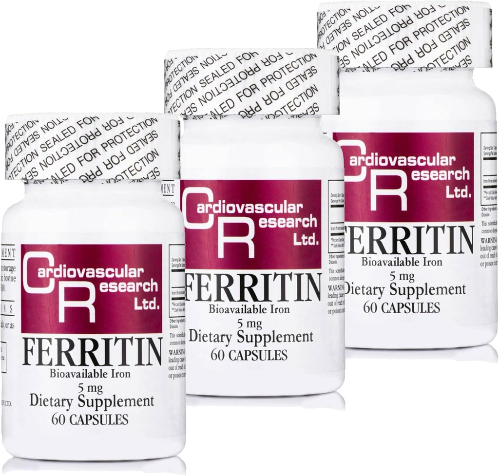 Cardiovasculaire Onderzoek Ferritin Iron Supplement for Women and Men 5 mg 180 Capsules - 3 Bottle Bundle