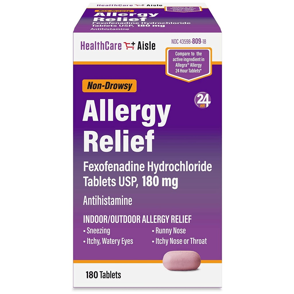 HealthCareAisle Allergie Relief - Fexofenadine Hydrochloroide Tablets USP, 180 mg - 180 Tablets - Allergie Medicatie, Niet-Drowsy 24-uurs Relief