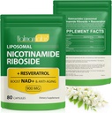 NAD-supplement, liposomaal NAD+ Supplement met Nicotinamide Riboside Resveratrol Ondersteuning Cellulaire gezondheid, uithoudingsvermogen en gezonde veroudering - 80 capsules