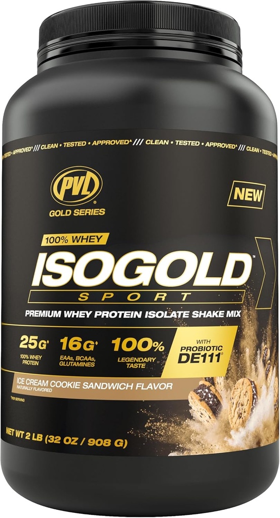 PVL Gold Series - 100% Whey ISOGOLD Sport - Premium Whey Protein Isolate Shake Mix - 2 LB - Ice Cream Cookie Sandwich