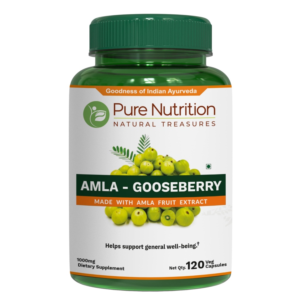 Alimentation pure Amla Extract 1000mg. (Équivalent à 8000mg en poudre de fruits Amla) Non OGM.