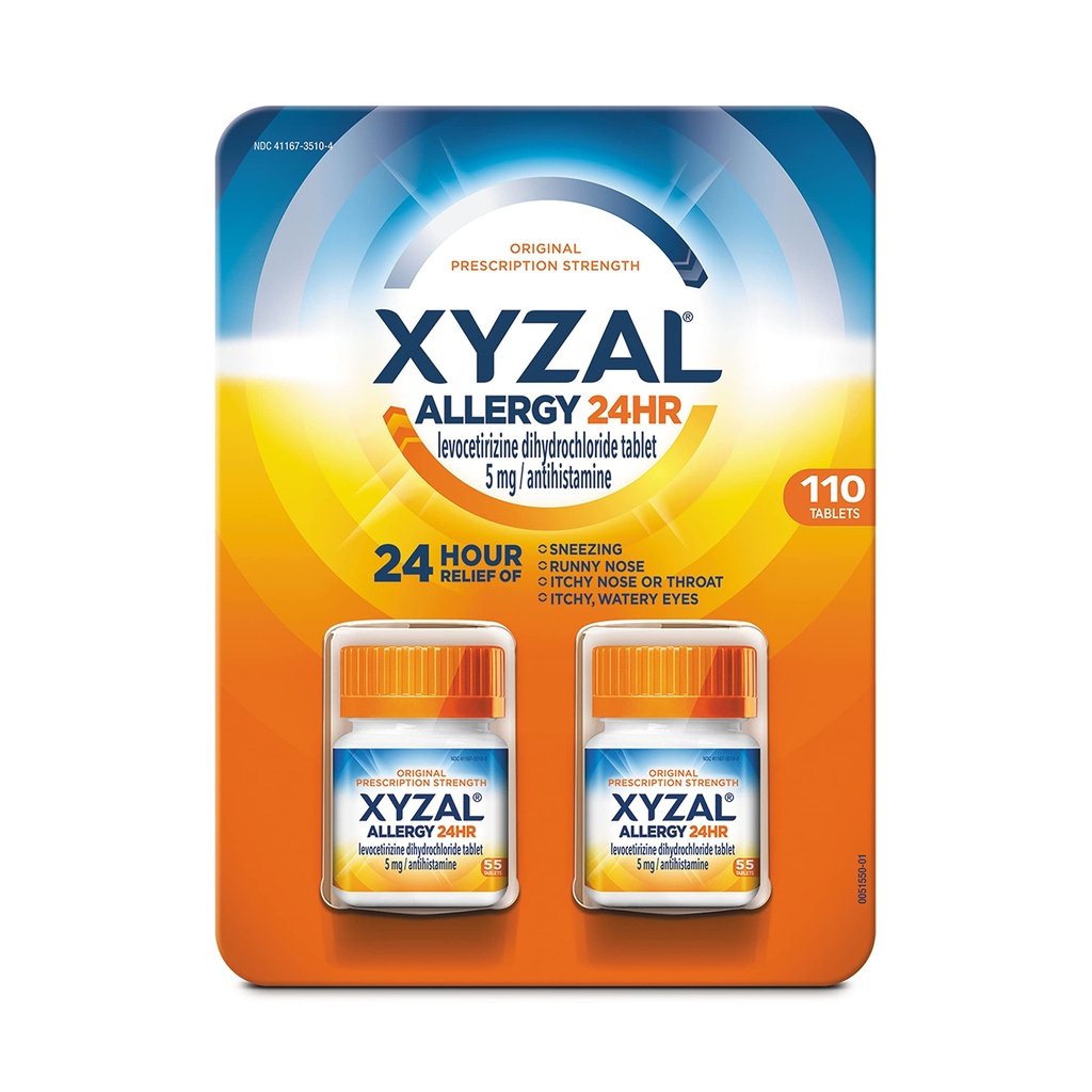 Xyzal Allergy Pillen, 24-uurs Allergy Relief, Original Prescription Strength,55 Tellen (pakket van 2)
