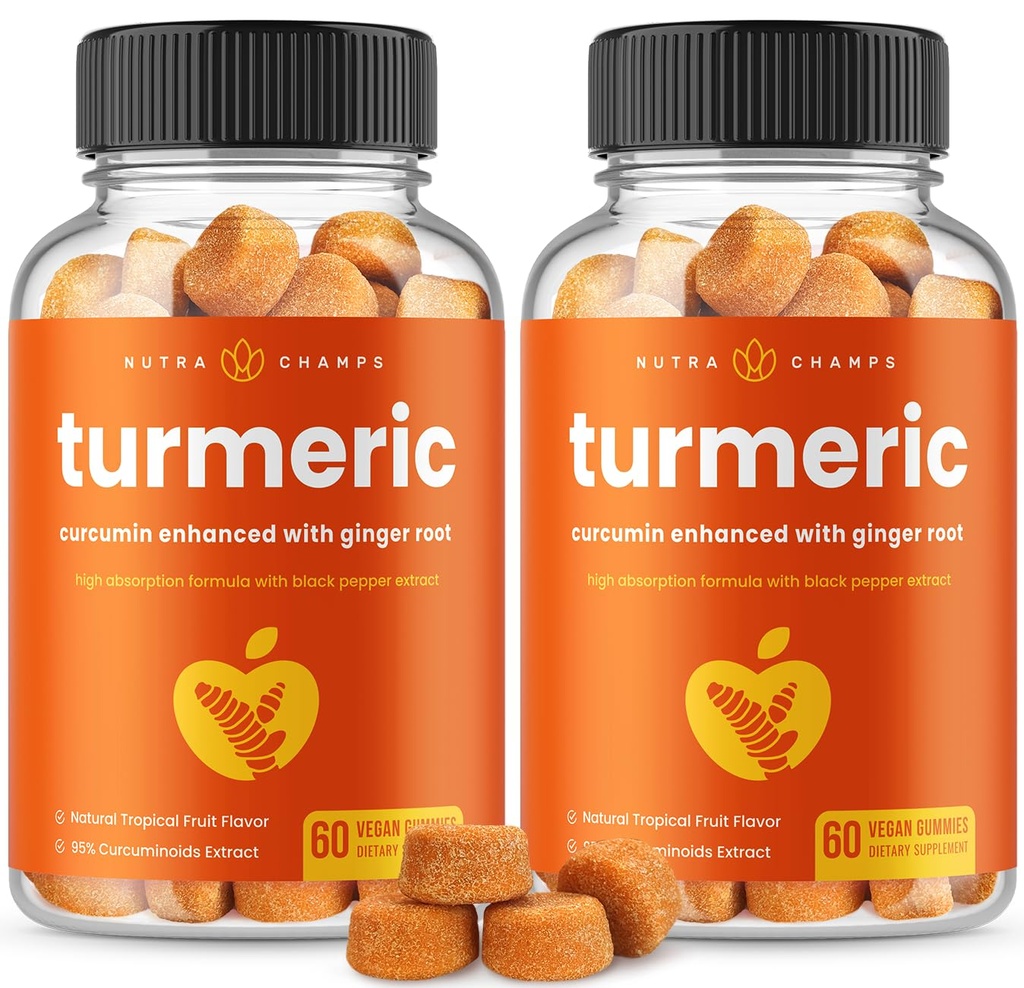 Gummies curcuma pour adultes et enfants avec gingembre et extrait de poivre noir 95 % Curcuminoïdes Résumé soutien à l'articulation de Curcumin naturel végétalien 120 suppléments de gummy tumeric (2-Pack)